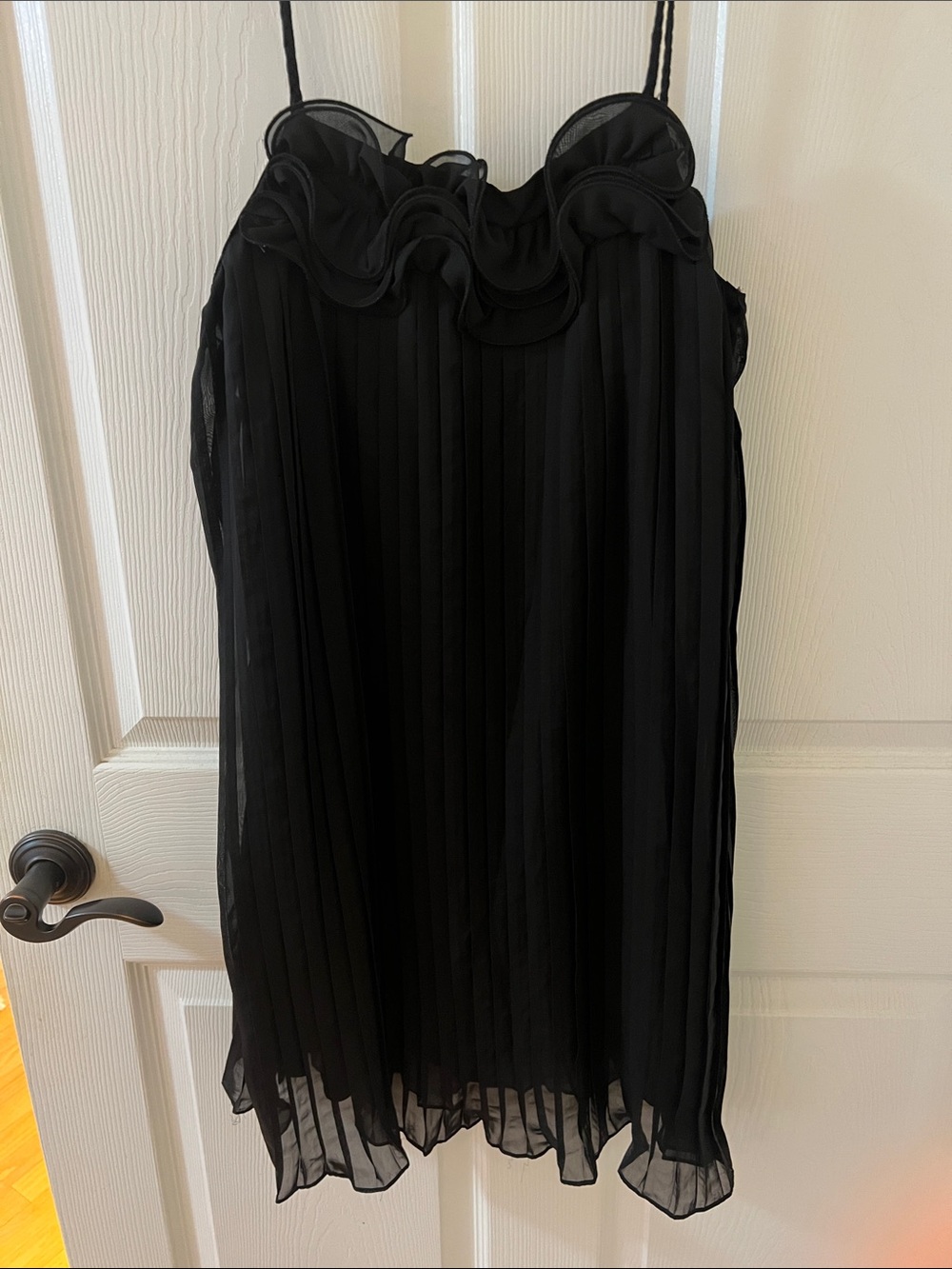 Snap Black Pleated Spaghetti-Strap Mini Dress